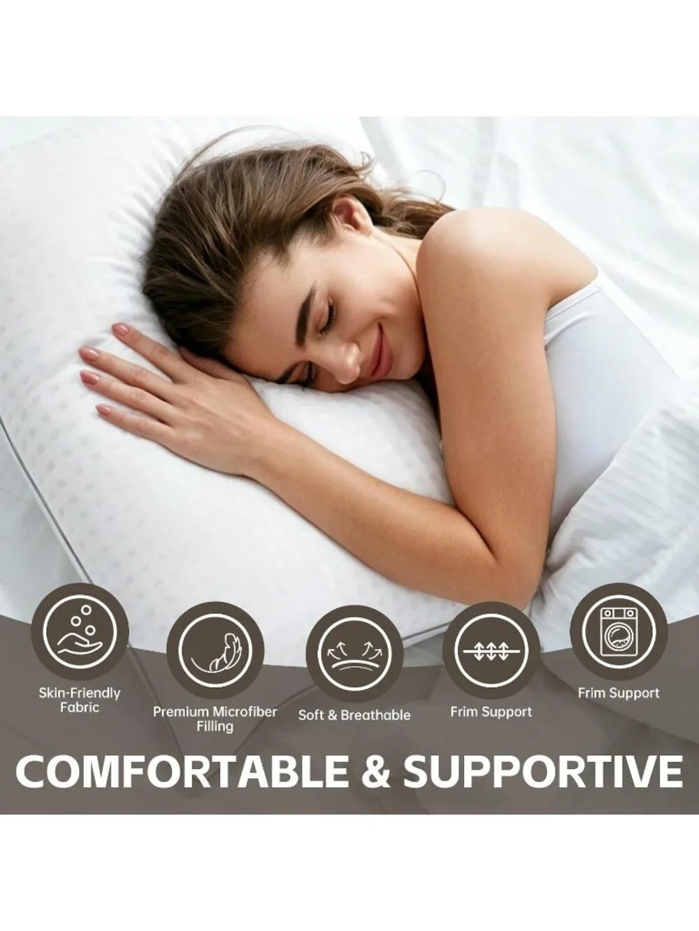 〽️King Size Cooling Bed Pillows 2 Pack Microfiber Cover Sleeping Pillow Set